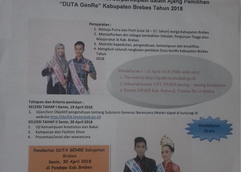 AJANG PEMILIHAN DUTA GENRE KABUPATEN BREBES 2018