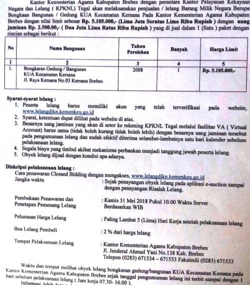 informasi lelang bongkaran bangunan